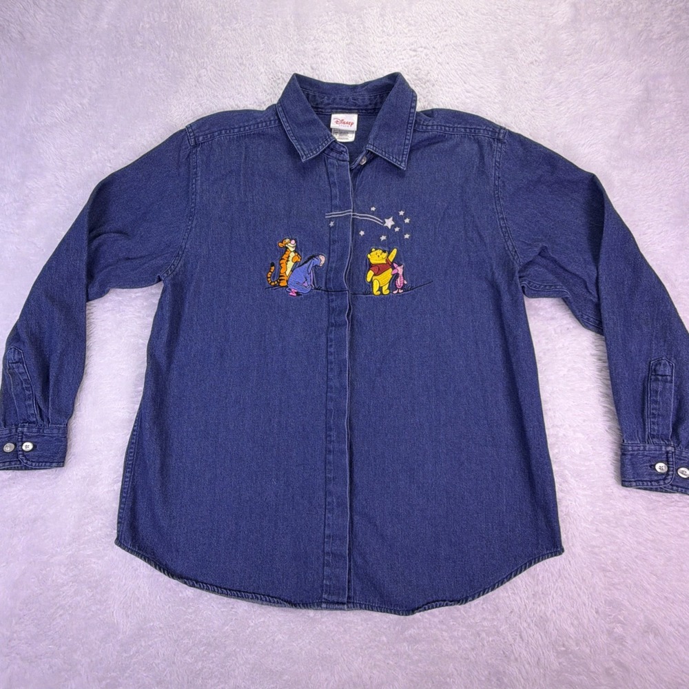 VTG Disney Store Winnie The Pooh/Tigger/Piglet/Eeyore Women's Large Denim Shirt